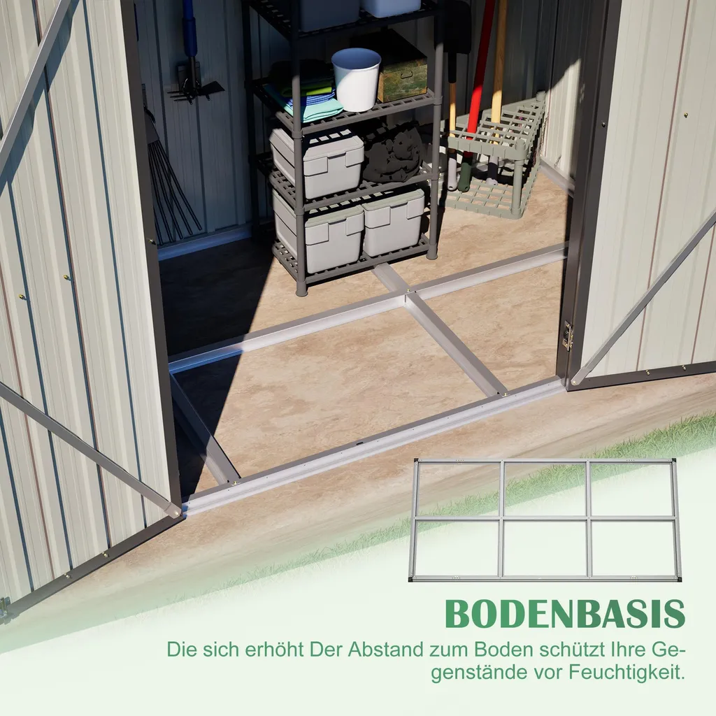 Abri de jardin 8x4 FT résistant aux intempéries avec base en métal