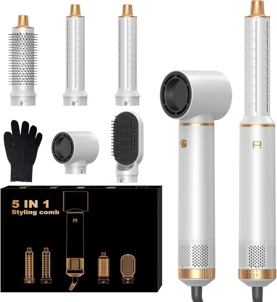 5-in-1 Multistyler Haare mit Lockenstab Automatisch Hair Dryer Brush Rundbürste Föhn Haarglätter Für Glätten, Trocknen, Volumen, Locken