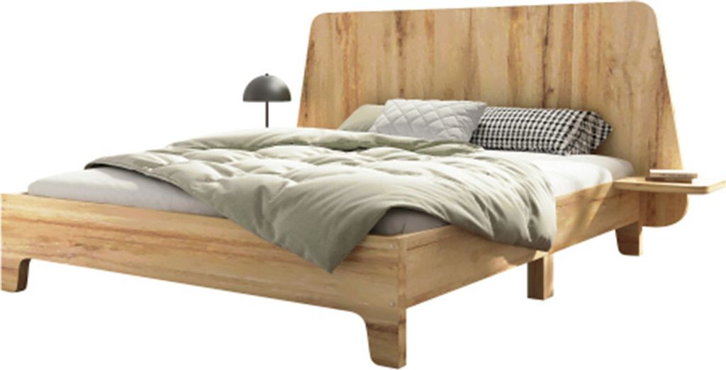 Holzbett,Massivholzbett 140x200cm, Doppelbett Bettgestell mit Stauraum-Kopfteil und Lattenrost(Ohne Matratze)