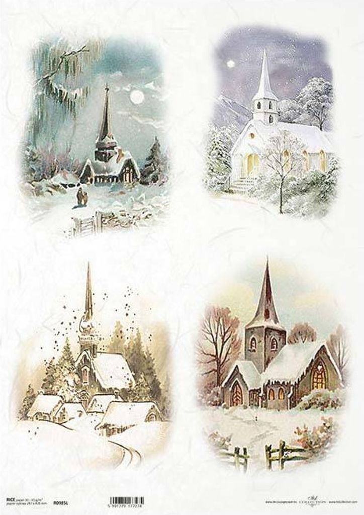 ITD Reispapier Decoupage Bastelpapier A3 Winterblick Kirche 0985L