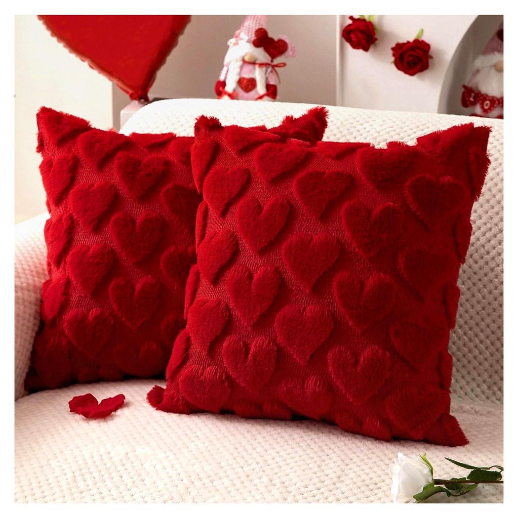 2er Set Herz Kissenbezüge 45x45 cm für Valentinstag oder Muttertag - Geschenkidee zum Geburtstag, für Sofa und Bett (rot)