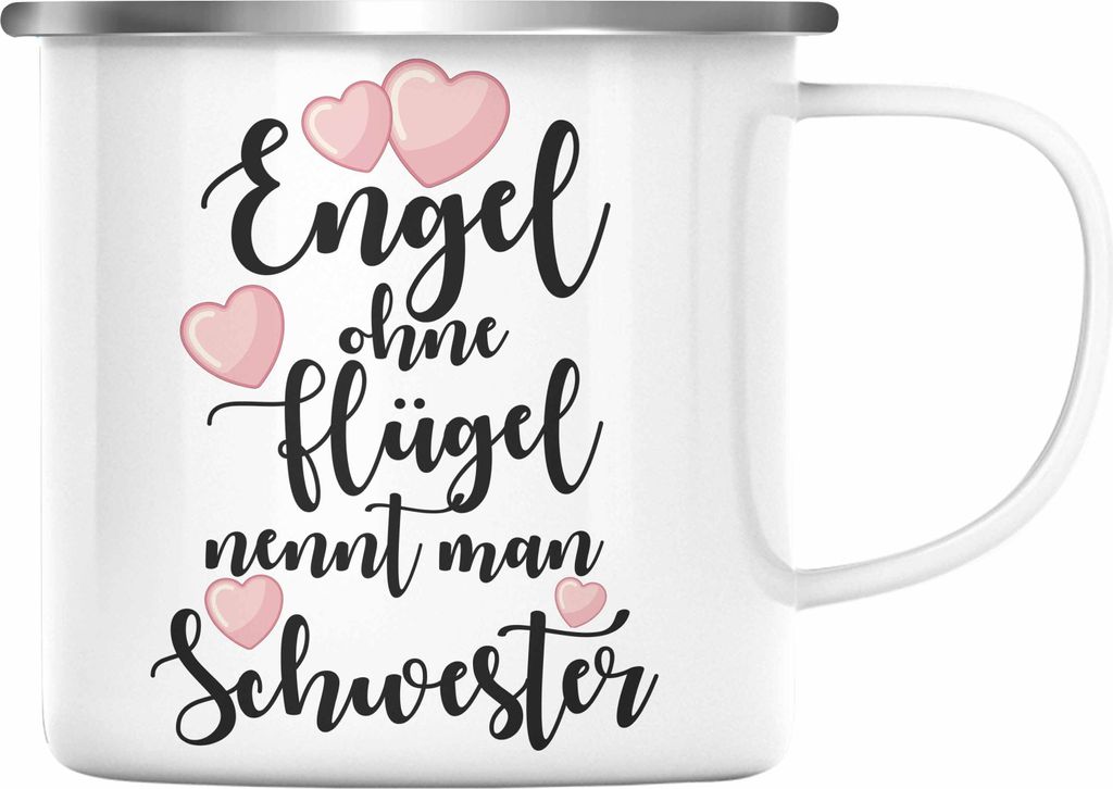 Trendation - Beste Schwester Geschenk Emaille Tasse Emaille Emaille Tasse Geburtstag Weihnachten Geschenkideen Schwestern Bruder Lustig Mug (Silber)