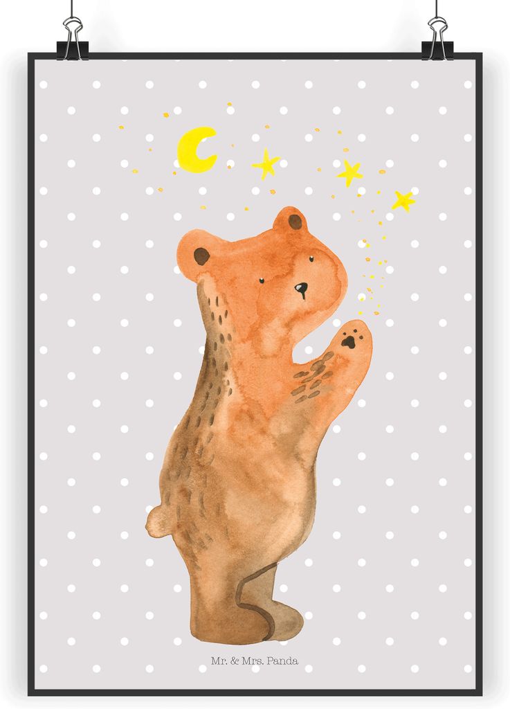 Mr. & Mrs. Panda Bild Verliebter Bär DIN A5 - Grau Pastell - Geschenk, drucke, wanddeko, Verliebte, Wandbild, Teddy, To The Moon And Back, Partner...