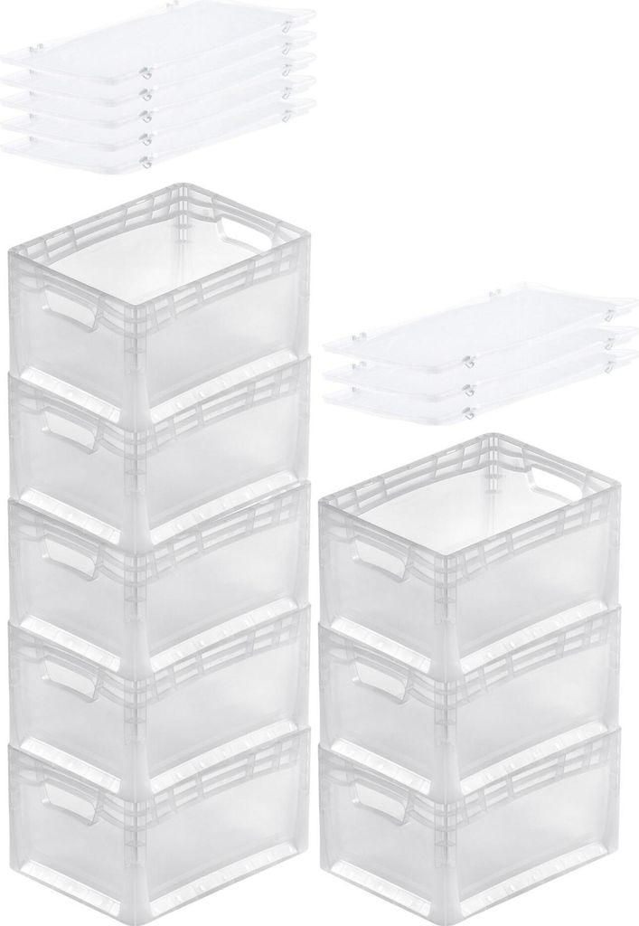 SuperSparSet 8x Transparenter Eurobehälter LightLine mit offenem Griff und Scharnierdeckel | HxBxT 22x30x40cm | 24 Liter | Eurobox, Transportbox, ...
