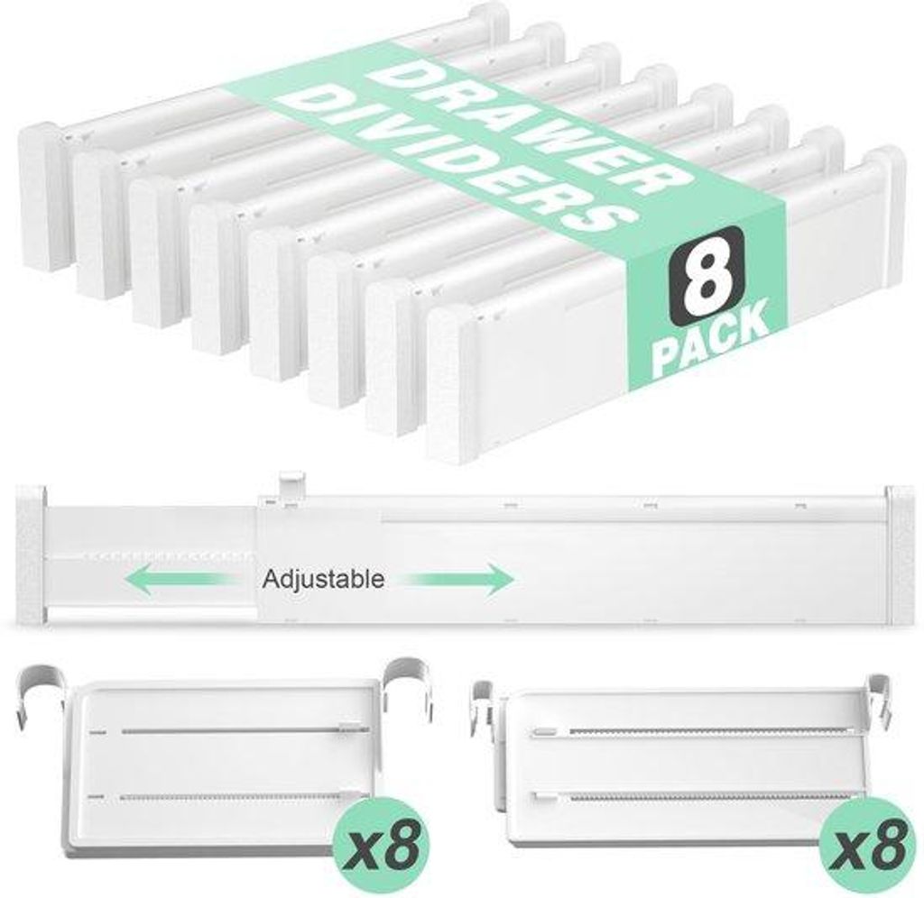 Verstelbare ladeorganizer, 32-58 cm lange verdelers, 16 stuks 9-18 cm inzetstukken, uitbreidbaar, voor keuken, slaapkamer, Büro