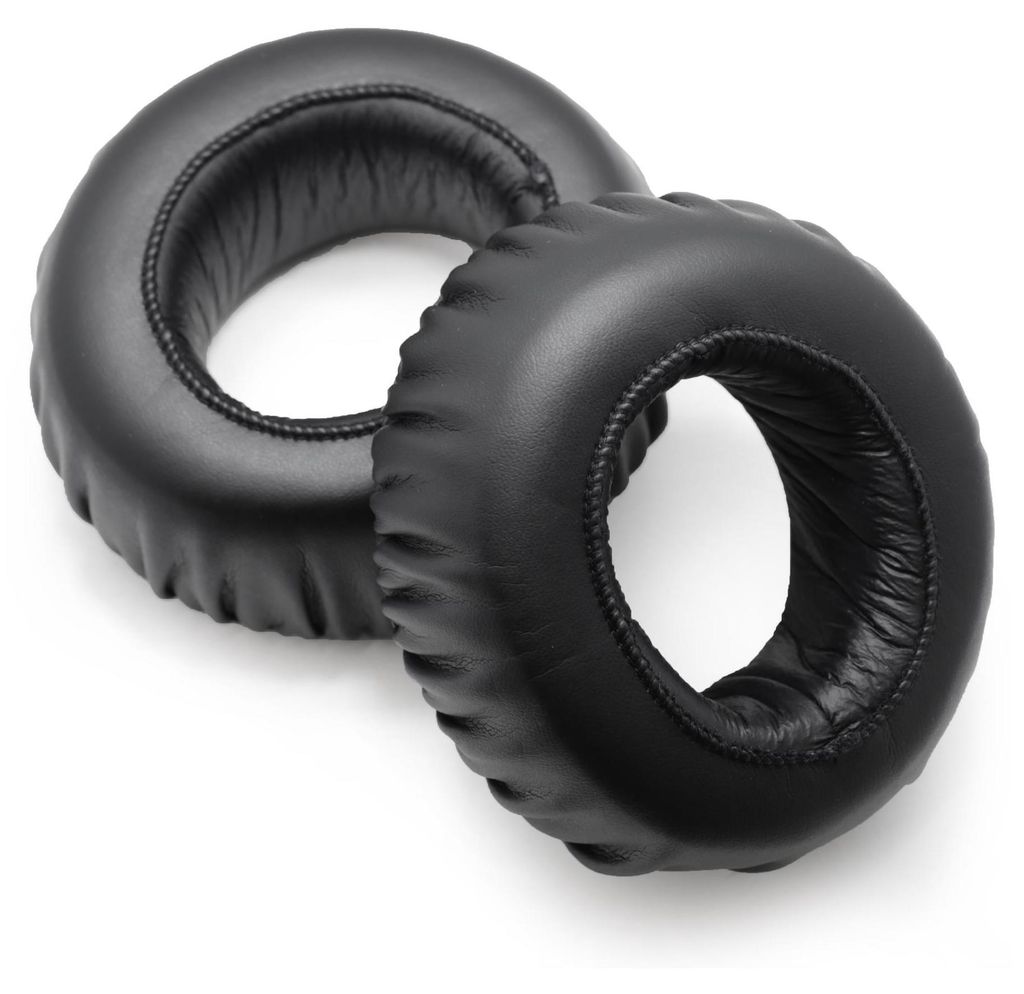 Two black ear pads for headphones are shown on a white background.
