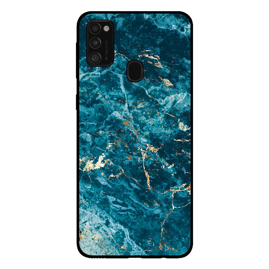 Smartphonica Handytasche für Samsung Galaxy M31 mit Marmordruck - TPU Rückseite Fall Marmor Design - Blau