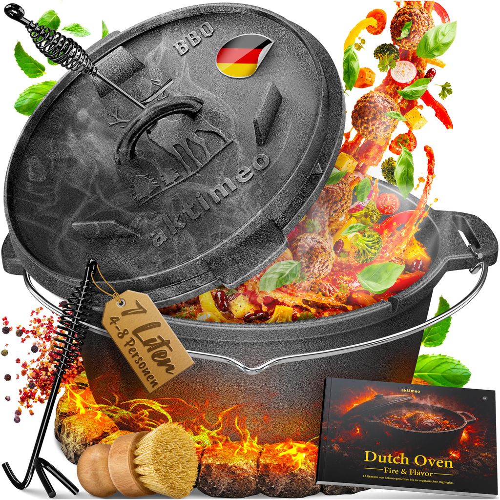 aktimeo Dutch Oven 7,0 L Gusseisentopf mit Deckel inkl. Produktbild 