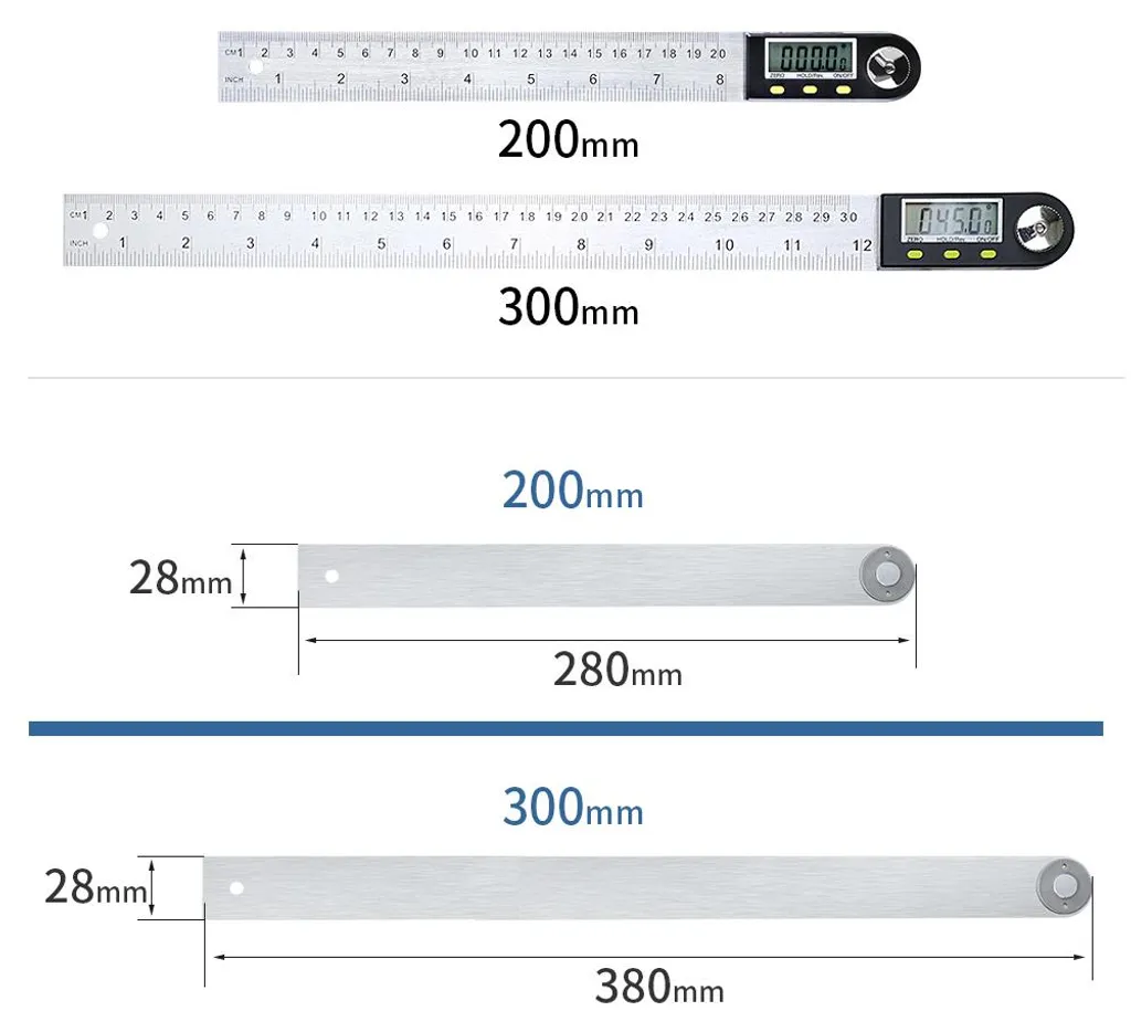 Équerre digitale étanche IP54 inox 360° avec règle 200mm de précision