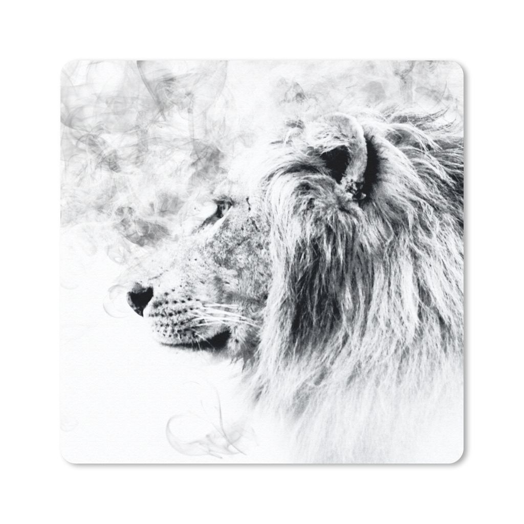 MuchoWow Mauspad Mousepad Löwe - Schwarz - Weiß - Linie 20x20 cm - Mousepads - Maus Mat - Pad - Mausunterlage - Desk Mat - Bureauartikeln