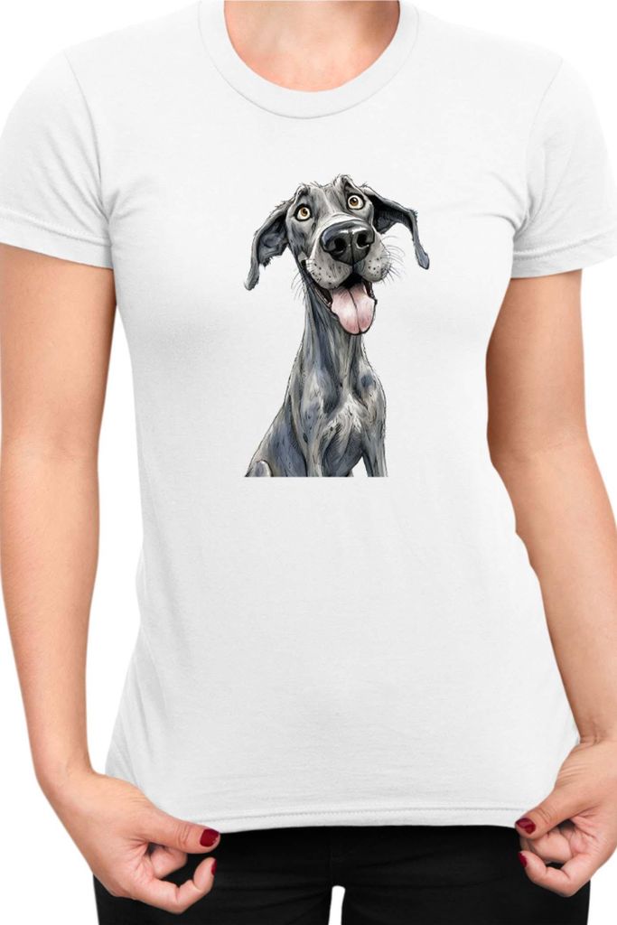 Damen T-Shirt Funny Dogs Breeds Great Dane Dog Breed, Lady L / Weiß