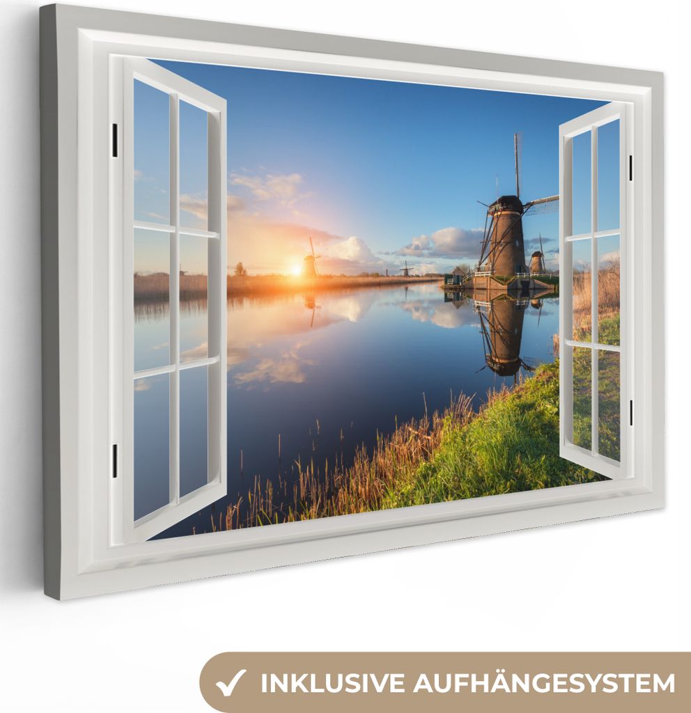 OneMillionCanvasses - Leinwandbilder - 150x100 cm, Aussicht - Wasser - Mühle, Wandbilder Kunstdruck Wanddekoration