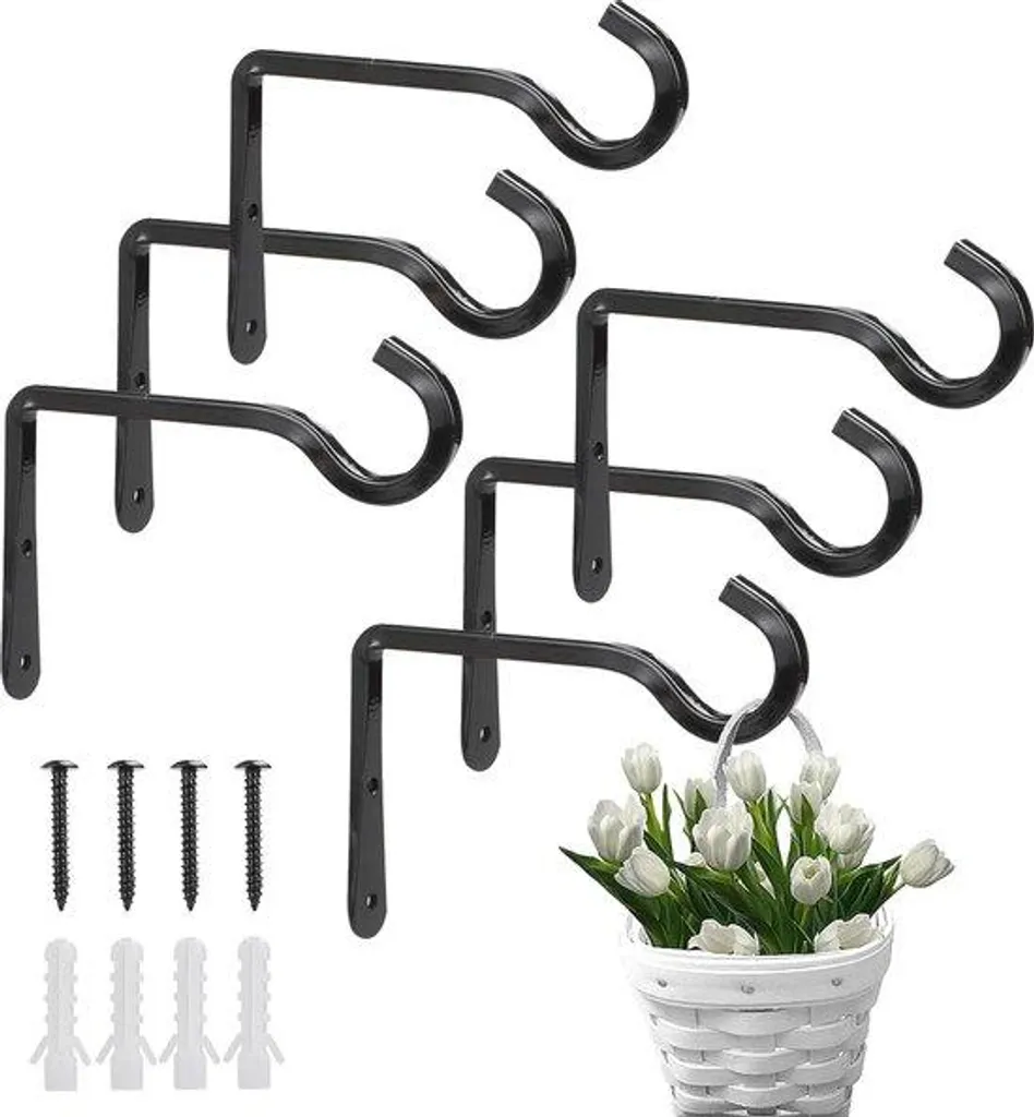 Fixation murale robuste pour décoration suspendue en fer noir - 6 fleurs