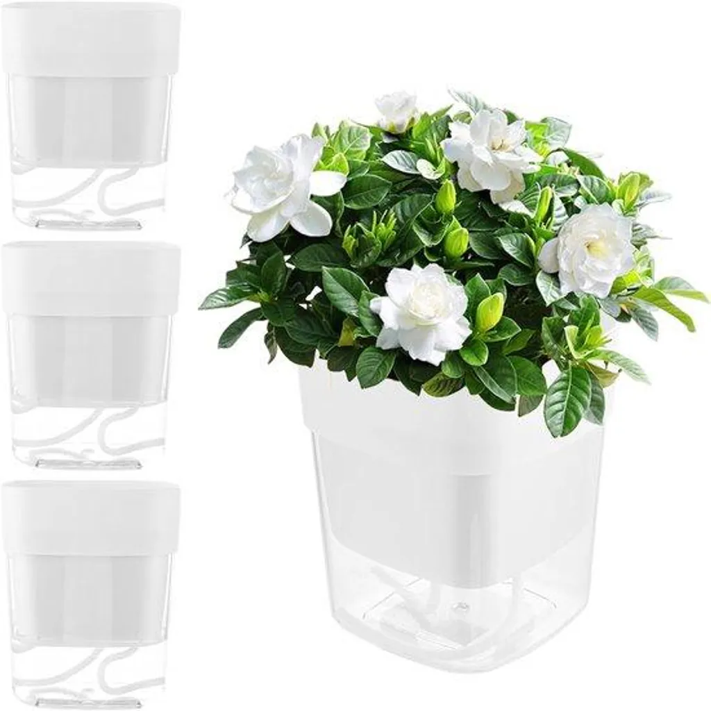 Pots de fleurs à arrosage automatique - Lot de 4 pots de 12cm blancs