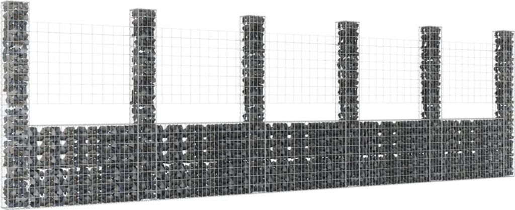 The Living Store Gabionenkorb U-Form mit 6 Säulen Eisen 620x20x200 cm