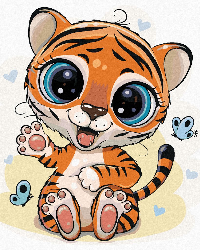 Diamondi - Diamond painting - KLEINER TIGER MIT SCHMETTERLINGEN, 40X50 cm, ohne Keilrahmen