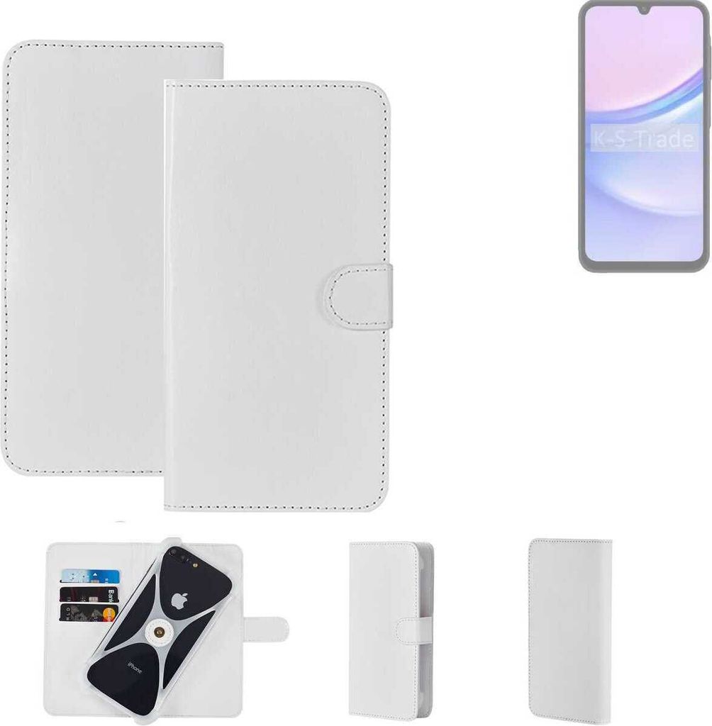 K-S-Trade Handy Hülle Schutz Hülle kompatibel mit Samsung Galaxy A15 5G Cover Case Bookstyle Bumper weiß 1x