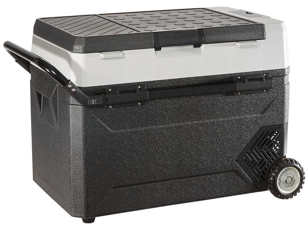 SucceBuy Camping Kühlschrank 53 L Kühlbox, 12 / 24 V Rollbare Elektrische Gefrierbox mit Doppelzone, Auto Kühlschrank Kompressor für Warmhalten...