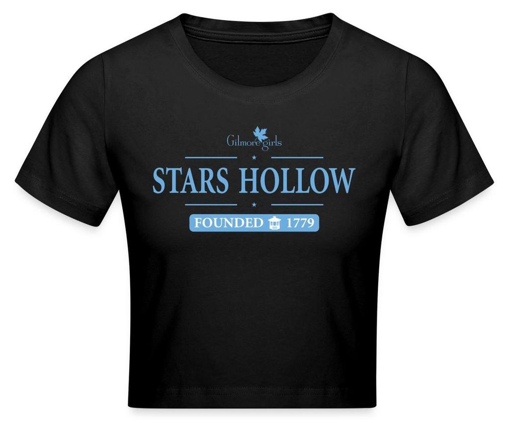 Spreadshirt Gilmore Girls Motiv Stars Hollow Founded 1779 Crop Top, M, Schwarz
