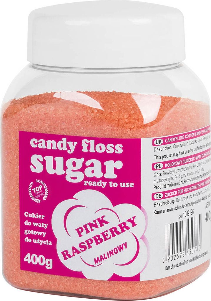 Farbiger Zucker für Zuckerwatte, rosa, Himbeergeschmack, 400g
