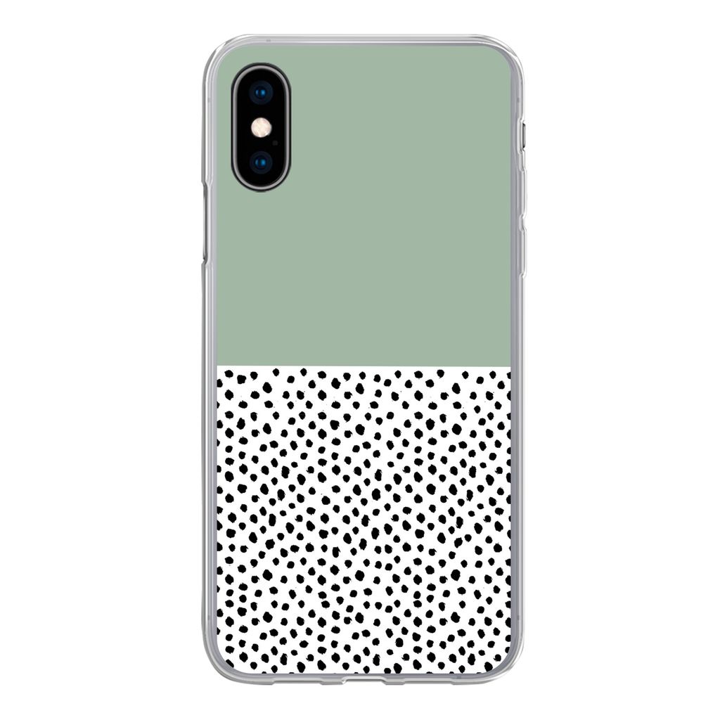 MuchoWow Handyhülle Schutzhülle Hülle für iPhone X Polka dots - Grün - Schwarz Silikon Softcase Handy Hülle - Handyhülle