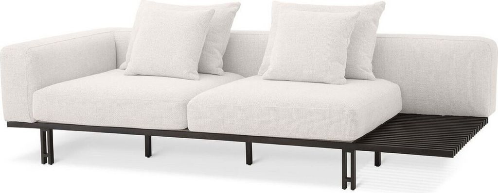 Casa Padrino Luxus Sofa Creme / Bronze 233 x 104 x H. 60,5 cm - Modernes Wohnzimmer Sofa Linke Seite - Hotel Sofa - Luxus Qualität
