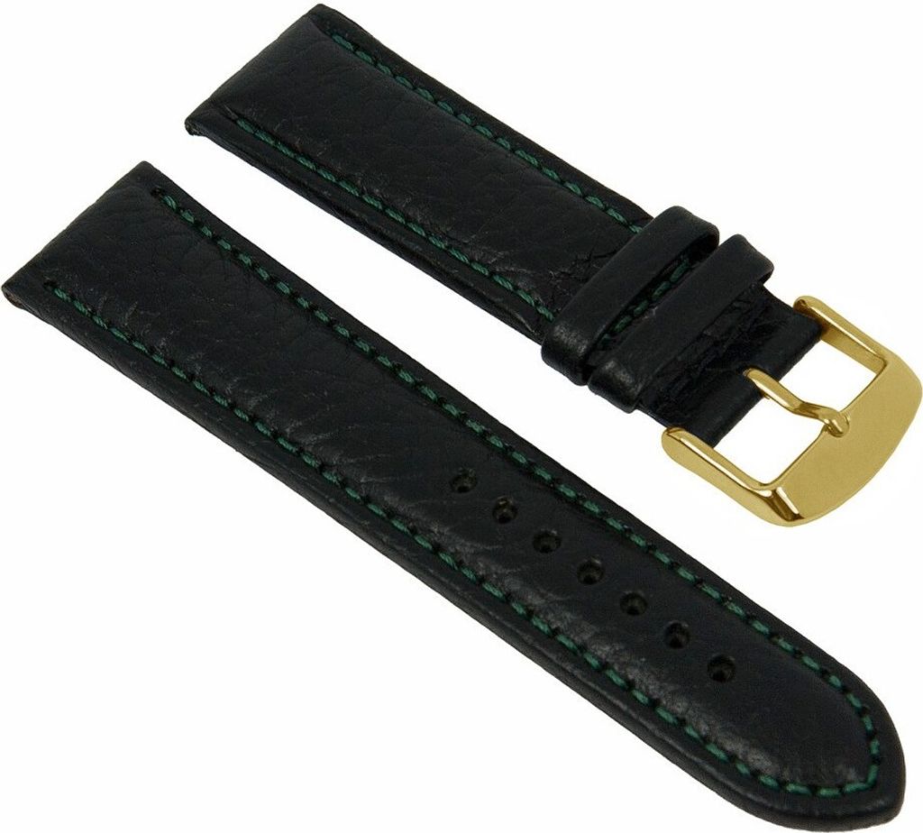 Minott Uhrenarmband Kalbsleder schwarz mit grüner Naht 27448G, Stegbreite:24mm
