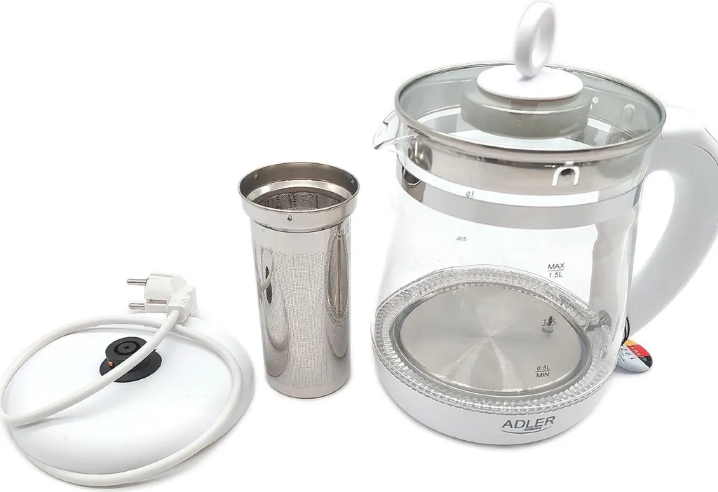 Adler AD 1299 Bollitore in Vetro con Infusore 1,5L Bianco 2200W - 8