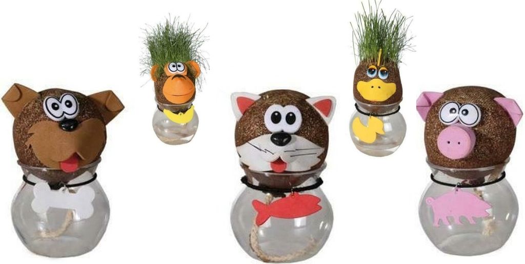 1x Tier Graskopf Figur Gras Kopf aus dem Gras wächst Büro Tisch Fensterdeko