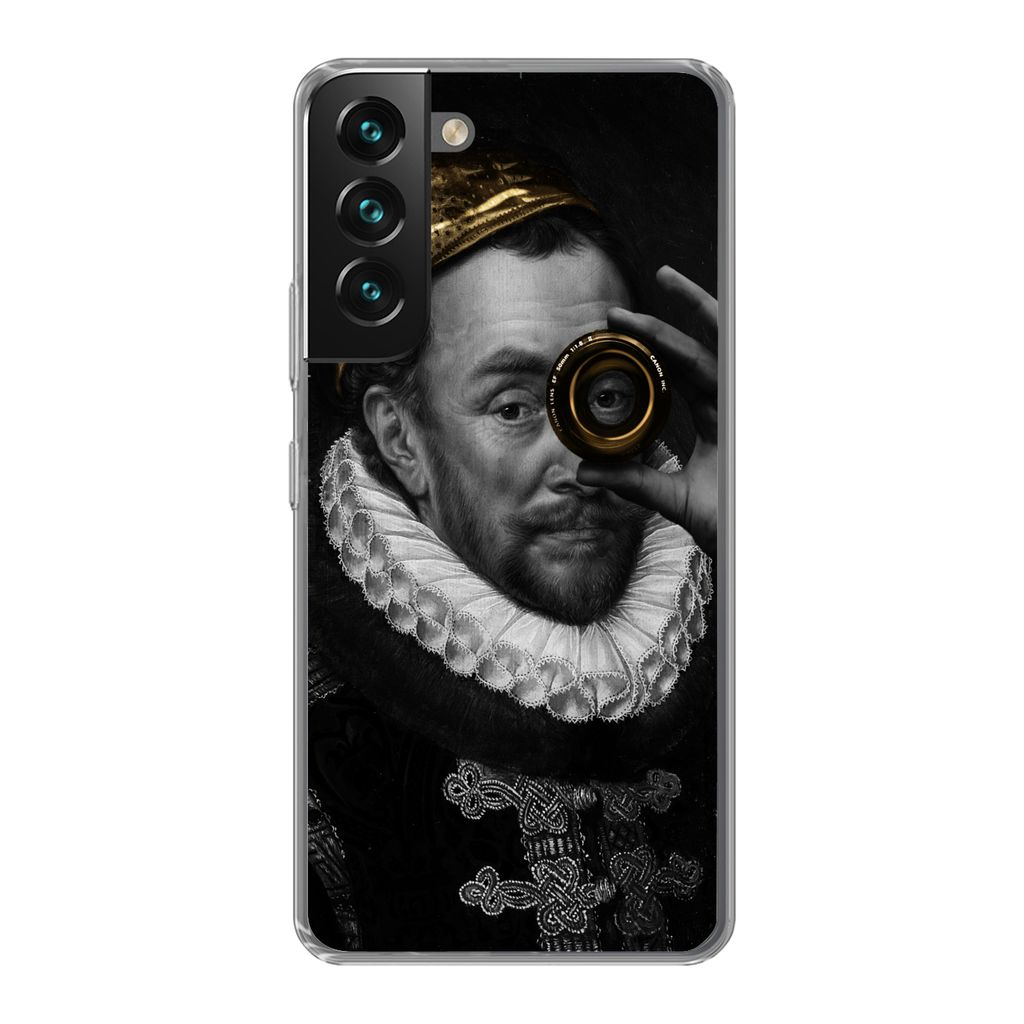 MuchoWow Handyhülle Schutzhülle Hülle für Samsung Galaxy S22 Plus Kunst - Gold - Schwarz - Weiß Silikon Softcase Handy Hülle - Schutzabdeckung