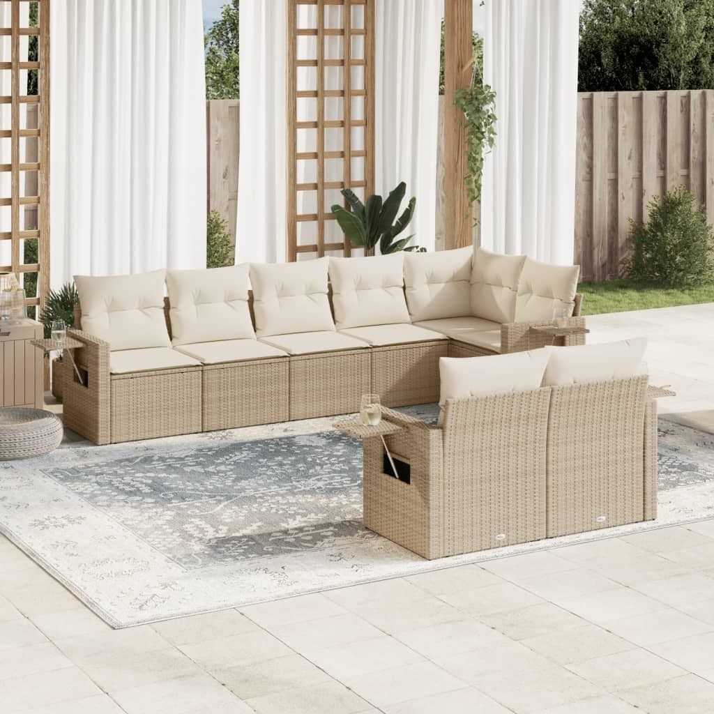 8-tlg. Garten-Sofagarnitur mit Kissen Beige Poly Rattan 3220417