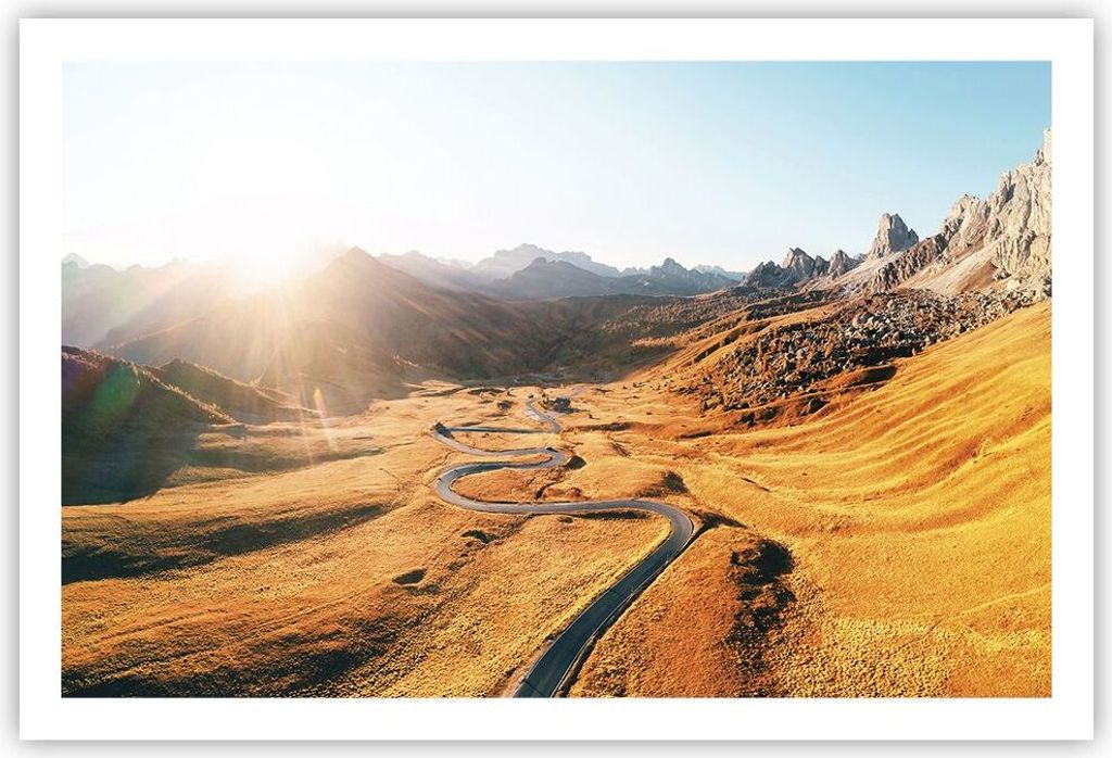 Poster - Poster ohne Rahmen - Sonne Berge Weg - 91,5x61 cm - Wand Bild - Wanddeko - Wandbilder - Kunstposter - Wandposter - Bilder - Kunstdruck - W...