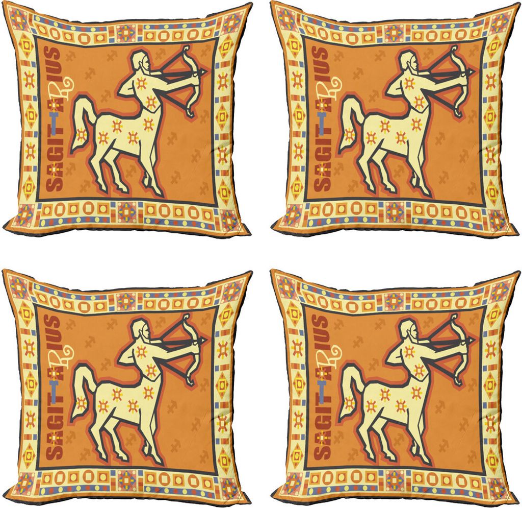 ABAKUHAUS Astrologie Kissenbezug Set (4 Stück), Horoskop Pfeil, Moderner Doppelseitiger Digitaldruck, 60 cm x 60 cm, Orange Gelb
