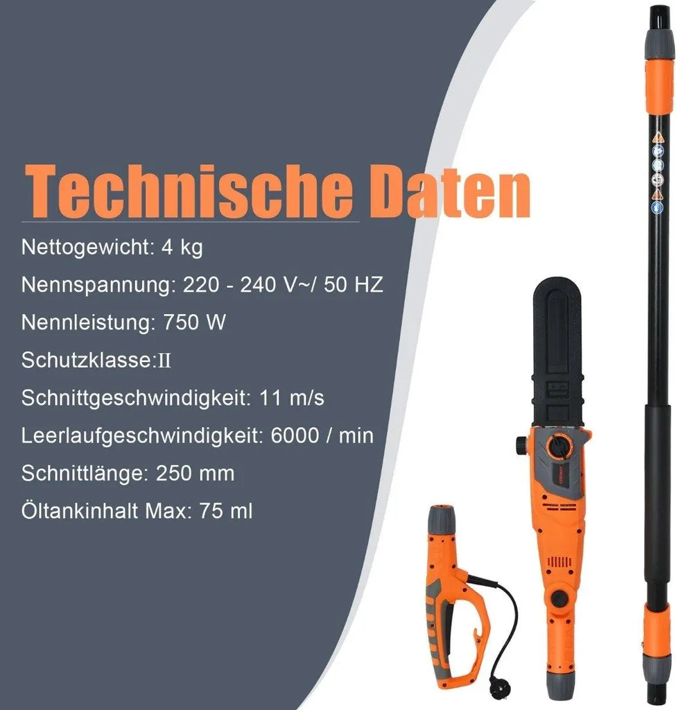 Élagueuse électrique multi-angle réglable 286cm avec manche télescopique