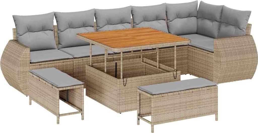 "SALE 2026" Gartensofa-set - elegantes Design - Sitzgruppe mit Sofa, Tisch - 9 pcs Beige Poly-Rattan - Terassenmöbel DEMöbel280018