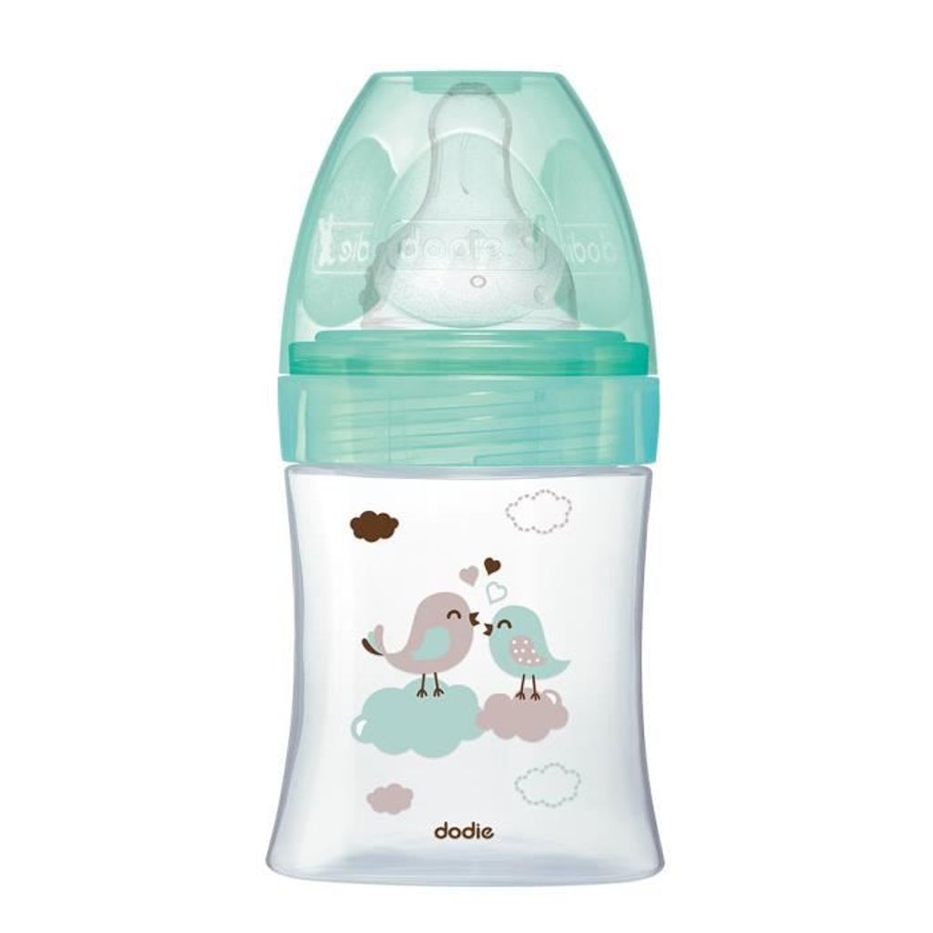 Dodie - Initiationsflasche + Glas 150ml Vogelgrün