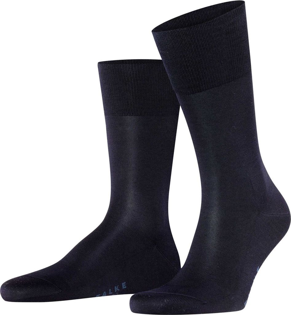 FALKE Herren Socken - Tiago, Strümpfe, Baumwolle, Logo, lang, einfarbig Dunkelblau 43-44
