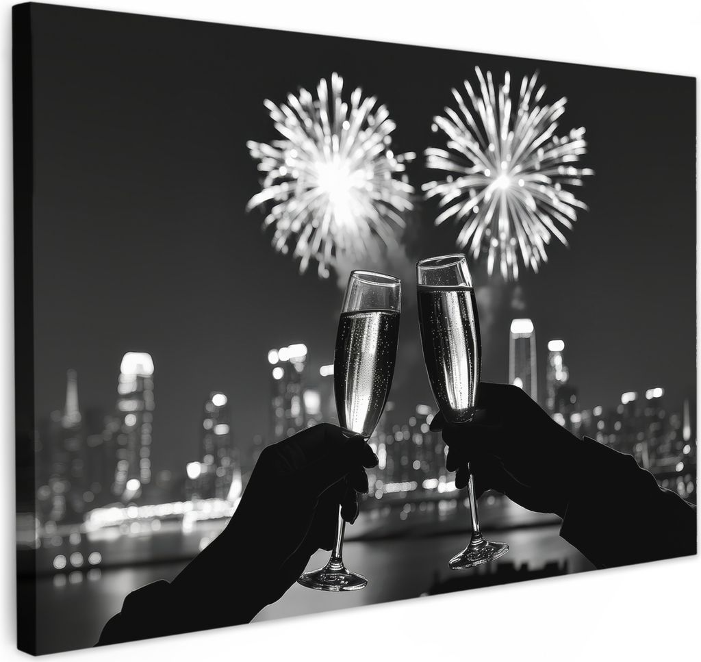 Wanddeko 30x20 cm - Getränk - Cheers - Feuerwerk - Schwarz - Weiß, Leinwand bilder, Wanddeko Wohnzimmer