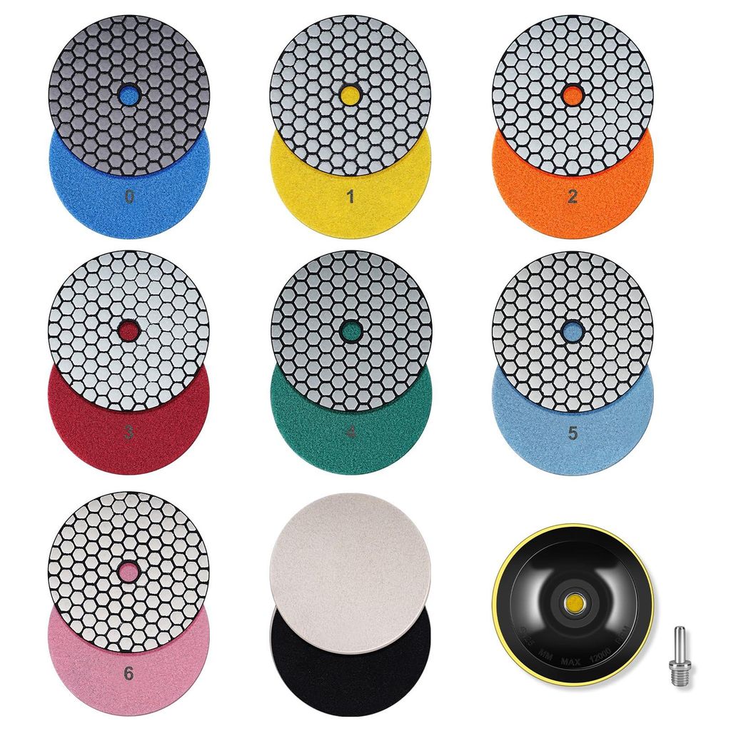 9x 125mm Trocken Diamant Polierscheibe (#50, #100, #200, Produktbild 
