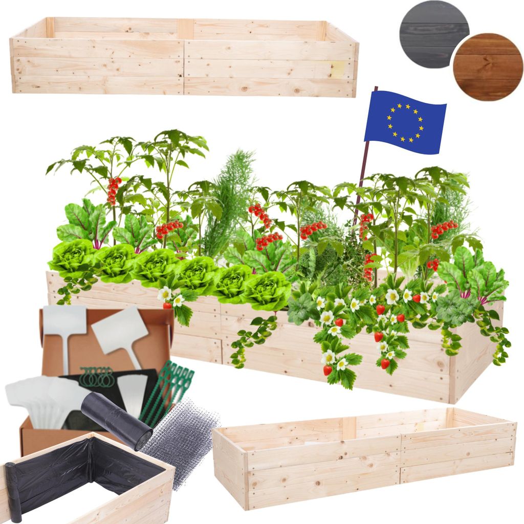 MODO24 Hochbeet Holz, Pflanzkasten, Massivholz, Kiefer, Kräuterbeet, Blumenkasten, Garten, Terrasse, 27x163x80 cm, Natur imprägniert, ZP06