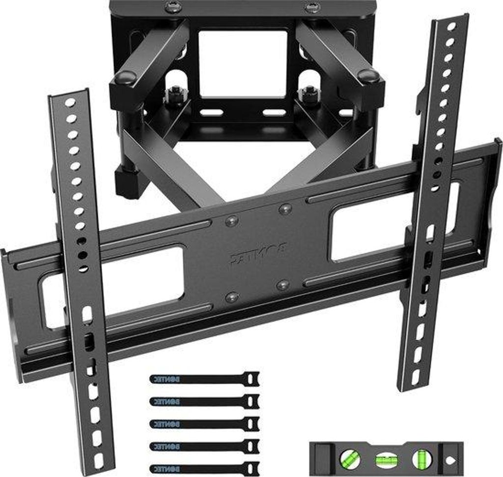 Montagehalter für 23-70 Zoll Fernseher - Dreh- und Neigbar - Doppelarm - bis 45 kg - VESA 400x400mm - Wasserwaage - Klebeband - flache und gekrüm...