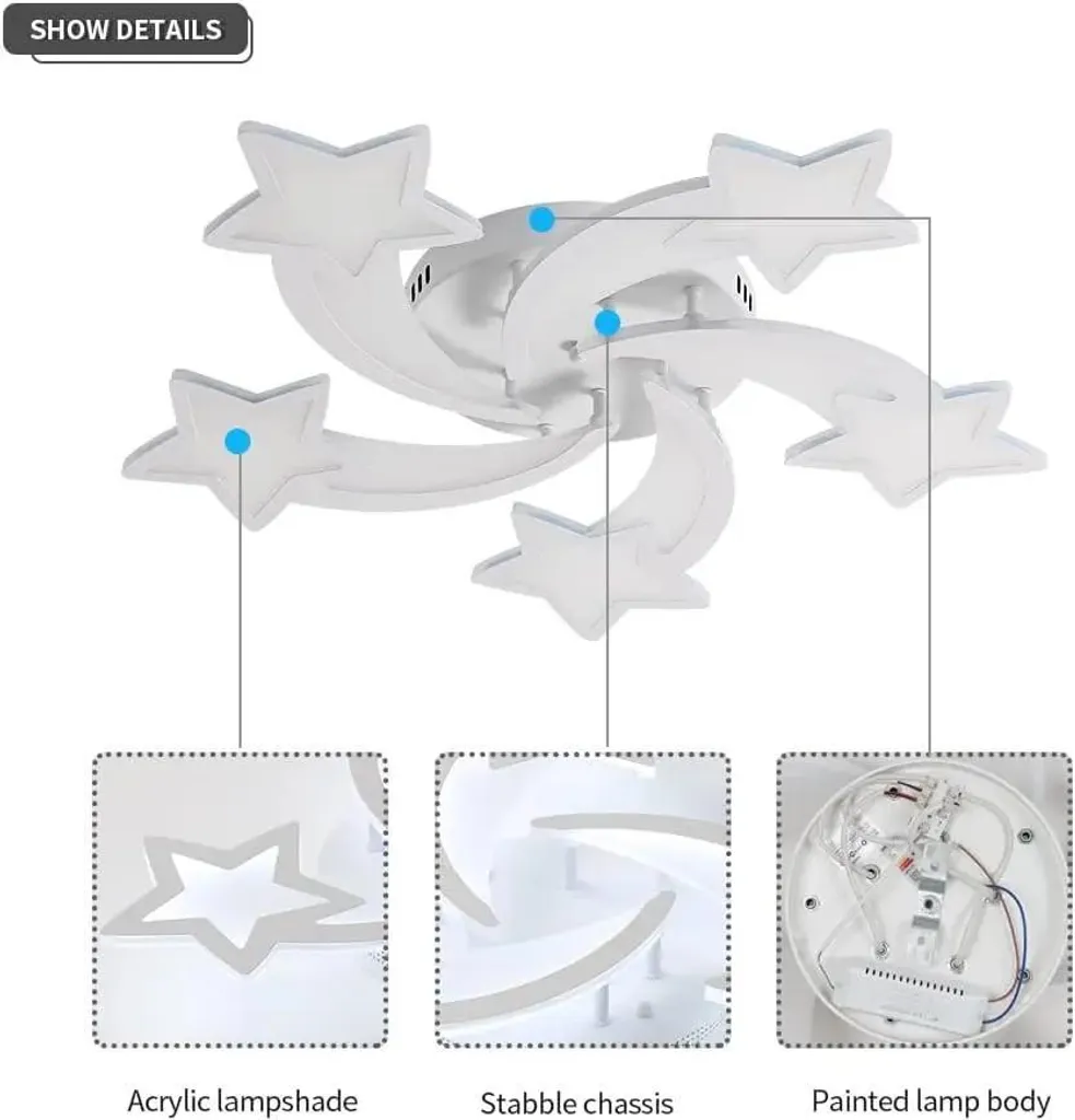 Plafonnier LED 60W Blanc Froid 6500K en Fer et Acrylique pour Salon