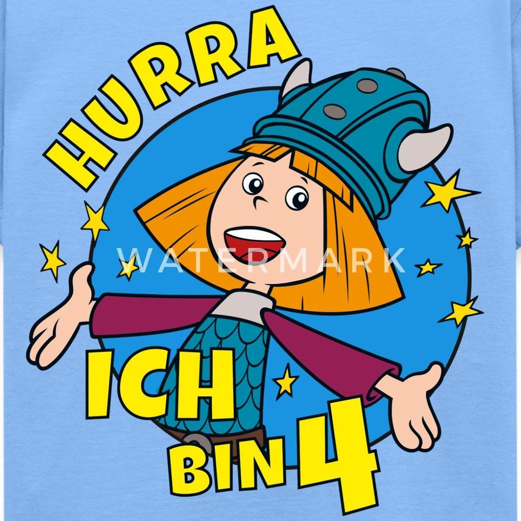 Spreadshirt Wickie Und Die Starken Männer 4. Geburtstag Kinder T-Shirt, 98/104 (3-4 Jahre), Himmelblau