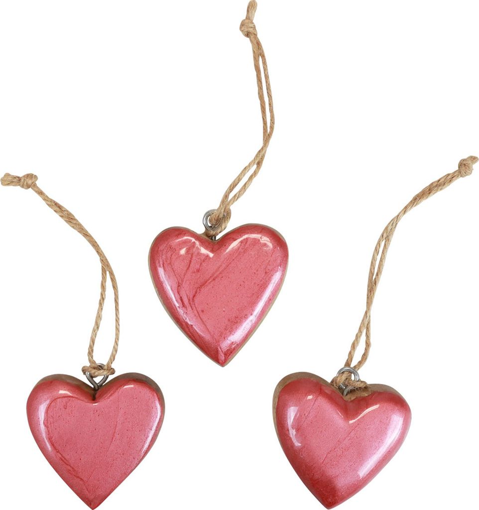 Dekohänger Holzherzen Rosa Glänzend 6cm 8 Stk Deko, 8 Stück