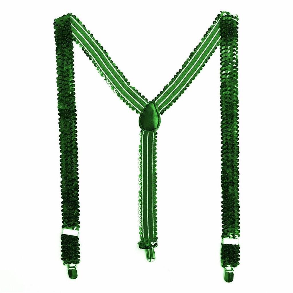 Party Factory Pailletten Hosenträger, grün Glitzer, 50-90cm, für Damen und Herren, Glamour Accessoire, bis 195cm Körpergröße