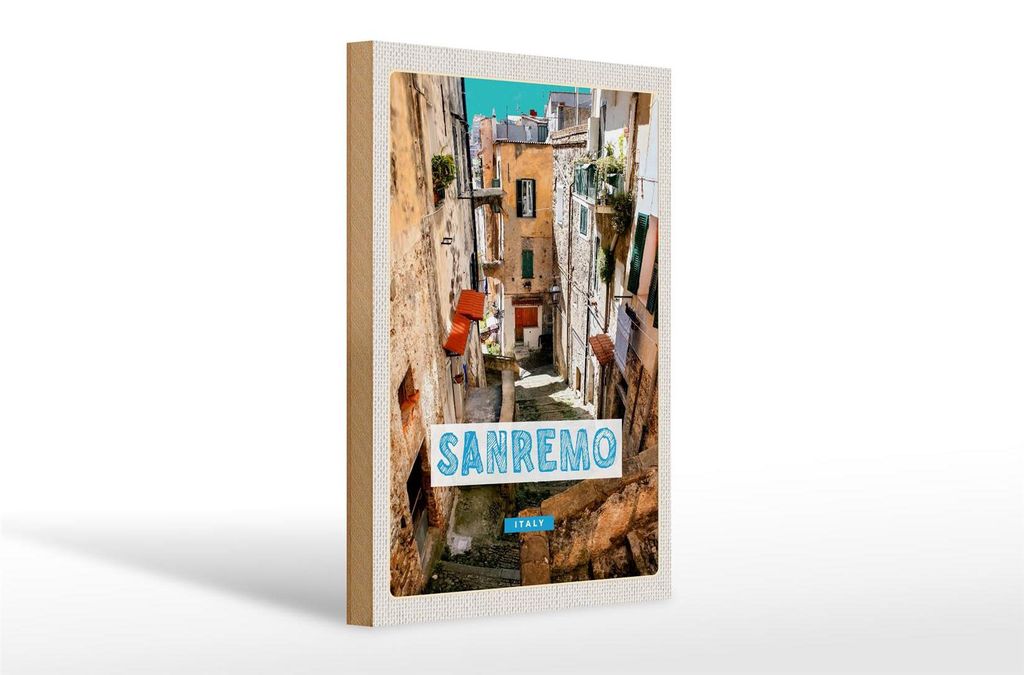 Holzschild Reise 20x30cm Sanremo Italien Altstadt Gebäude