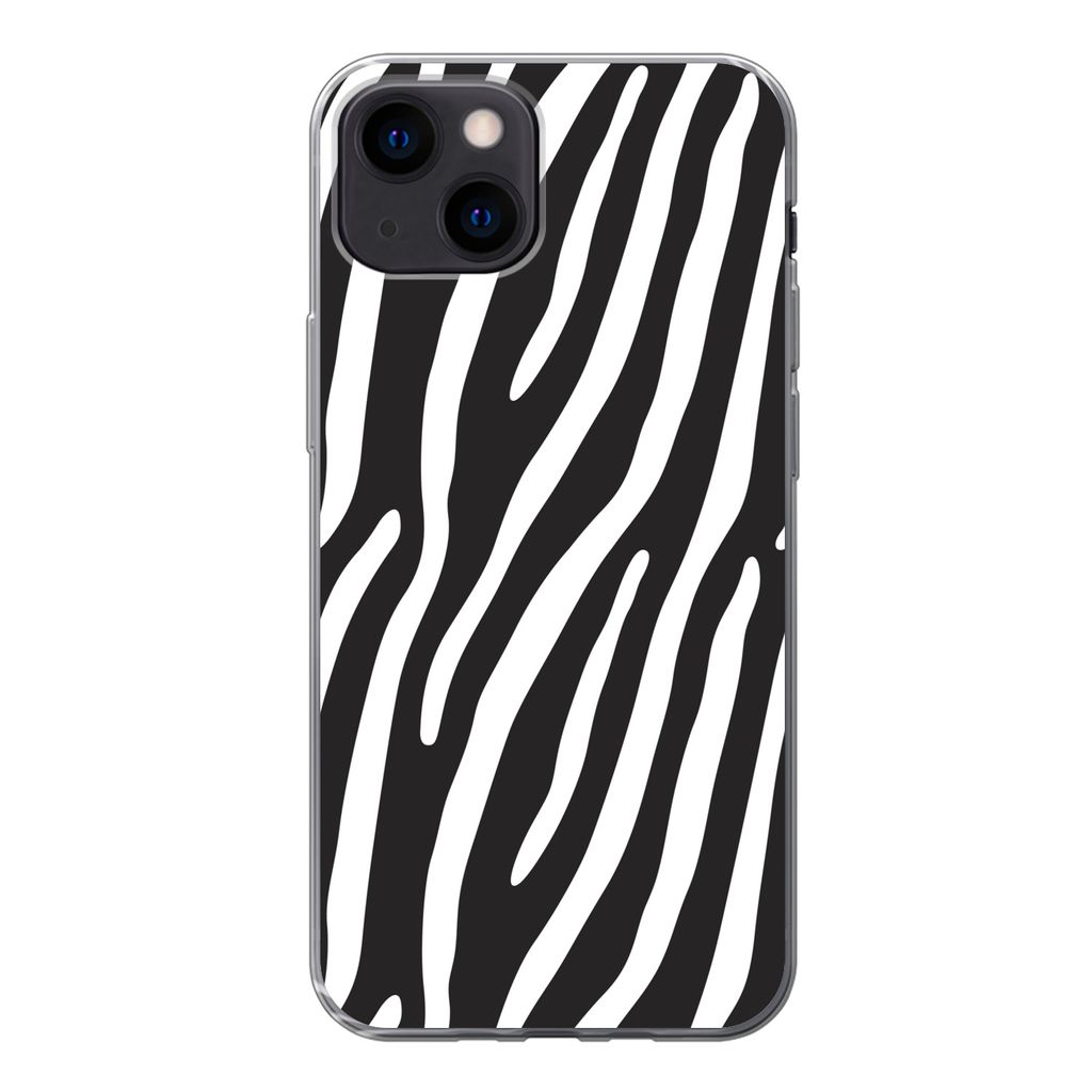MuchoWow Handyhülle Schutzhülle Hülle für iPhone 13 mini Tiere - Zebradruck - Schwarz Silikon Softcase Handy Hülle - Softcase