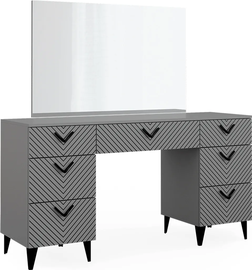 Vicco Coiffeuse Anett Gris 150cm avec 7 tiroirs, Modèle 40713 Robuste