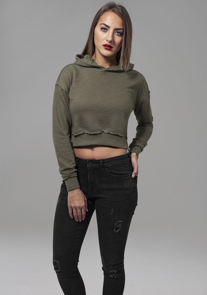 Urban Classics Damen Hoodie Ladies Short Slub Terry Hoody Olive-XS