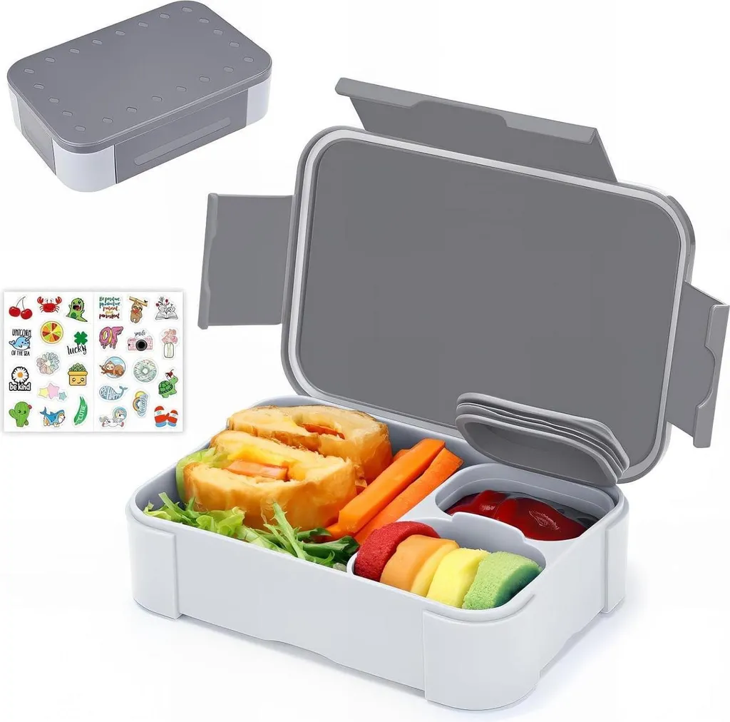 Bugucat Lunch Box Bambini Bento Box 900ml Lunchbox a prova di perdite Grigio